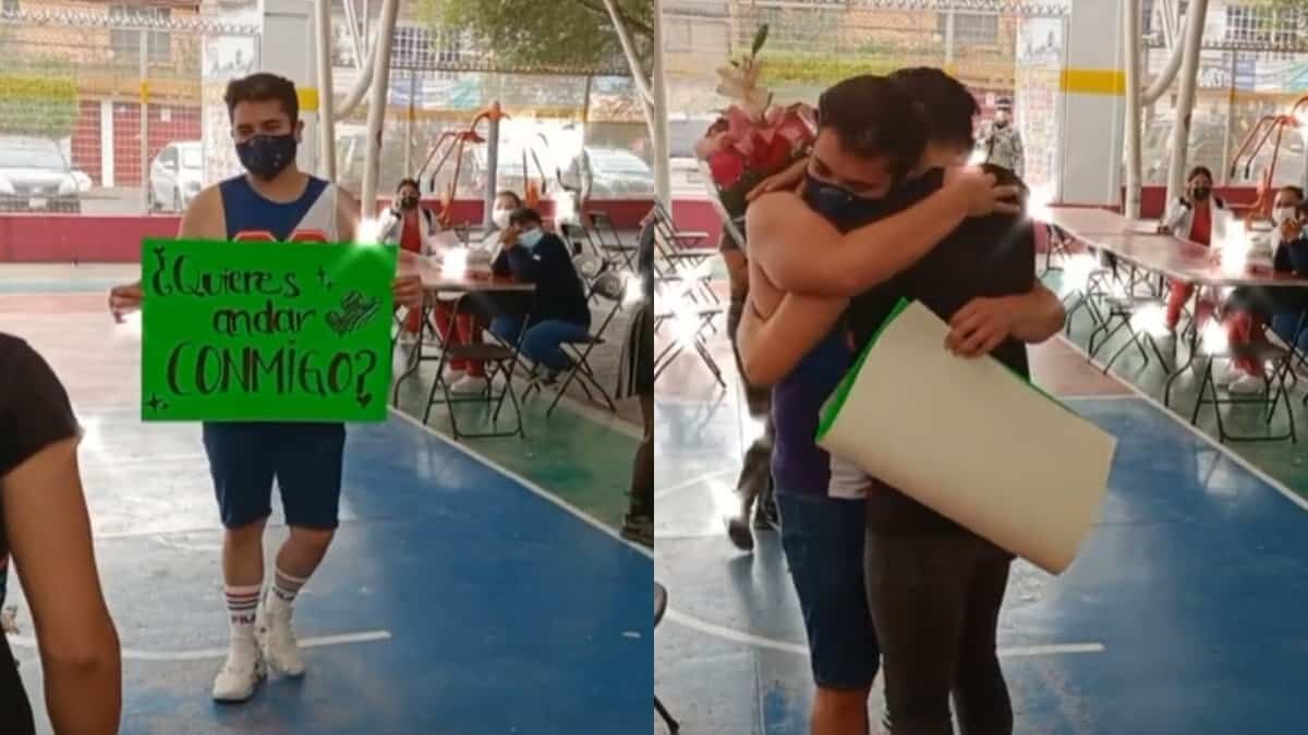 ¡Viva el amor! Propone noviazgo en plena vacunación (Video)