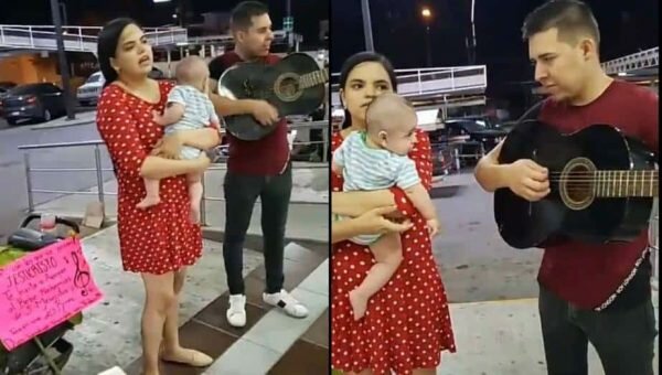 Sin trabajo, pareja canta en la calle para comprar leche a su hijo (VIDEO)