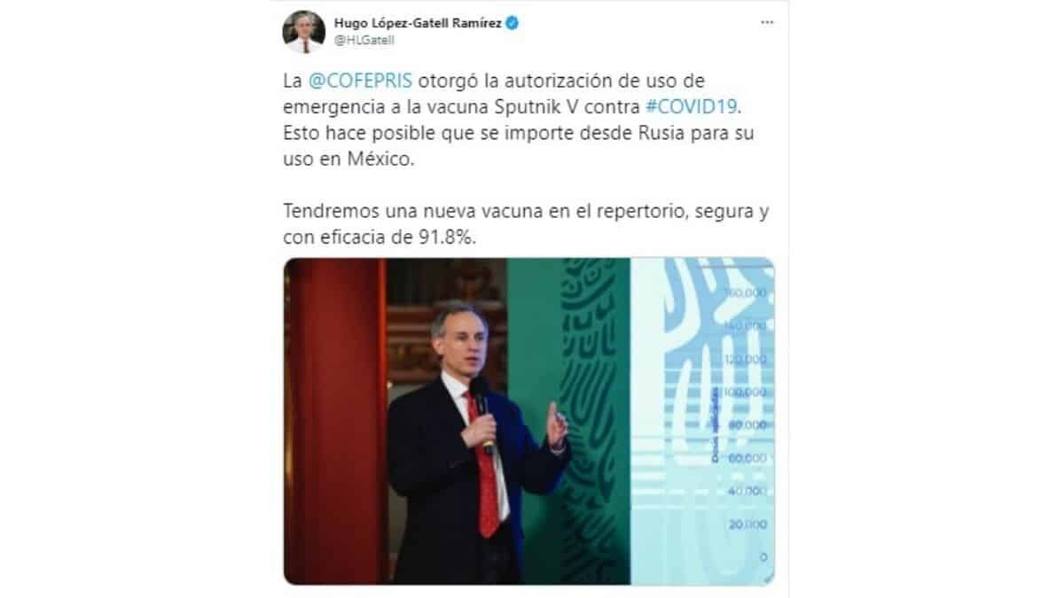 El subsecretario de Prevención y Promoción de la Salud, Hugo López Gatell informó este martes que la Cofepris autorizó el uso de emergencia de la vacuna rusa Sputnik V contra el Covid 19.