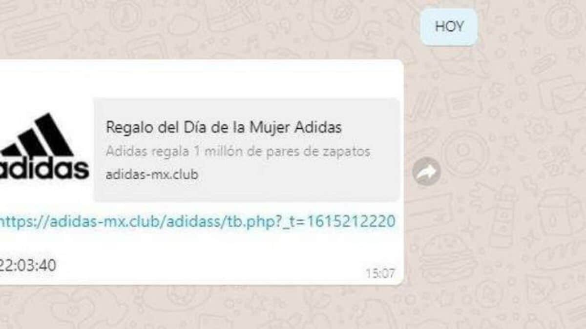 Alertan sobre mensaje de WhatsApp con presunto regalo de Adidas