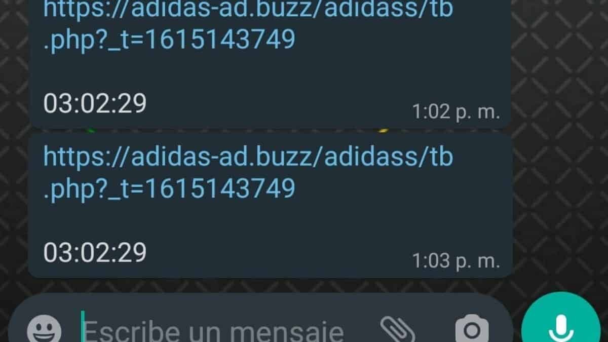 ¿Recibiste un mensaje de WhatsApp con la leyenda 'Adidas regala un millón de pares de zapatos'? ¡Aguas, no lo abras! Pues se trata de un enlace fraudulento.