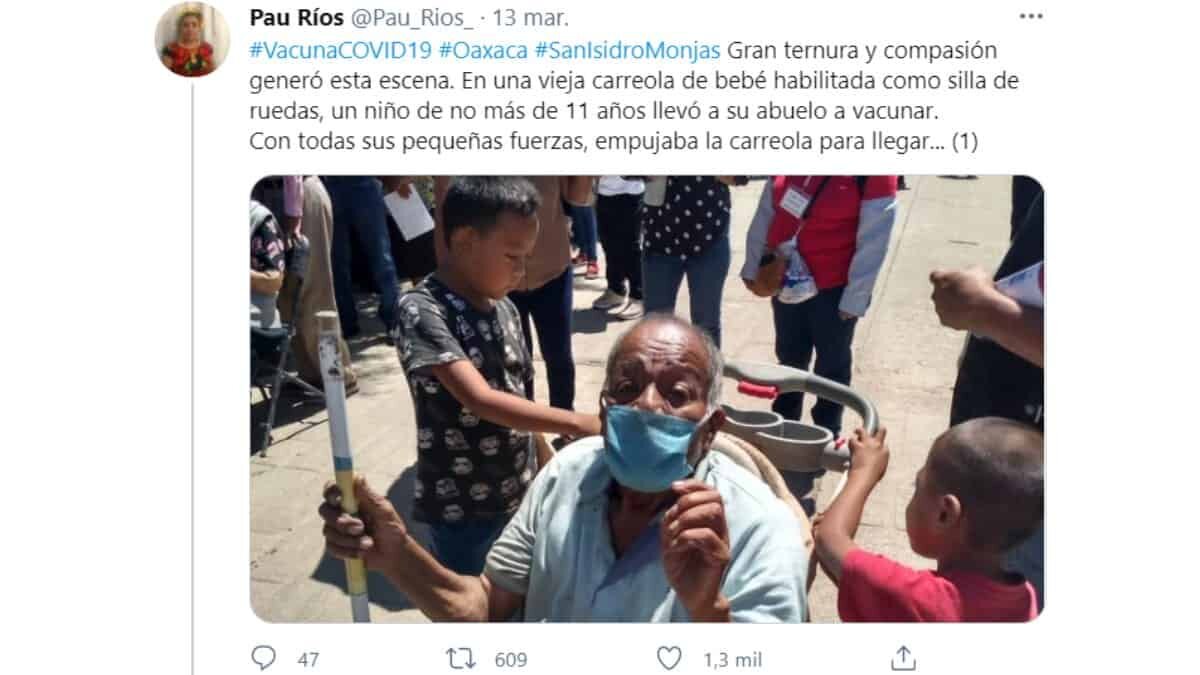 Tan sólo una imagen pudo generar ternura y compasión en miles de usuarios de redes sociales, pues en ella aparece un pequeño de 11 años, quien adaptó una carriola como silla de ruedas para llevar a su abuelito, de 75 años, a vacunar contra Covid-19, en el municipio de Xoxocotlán, Oaxaca.