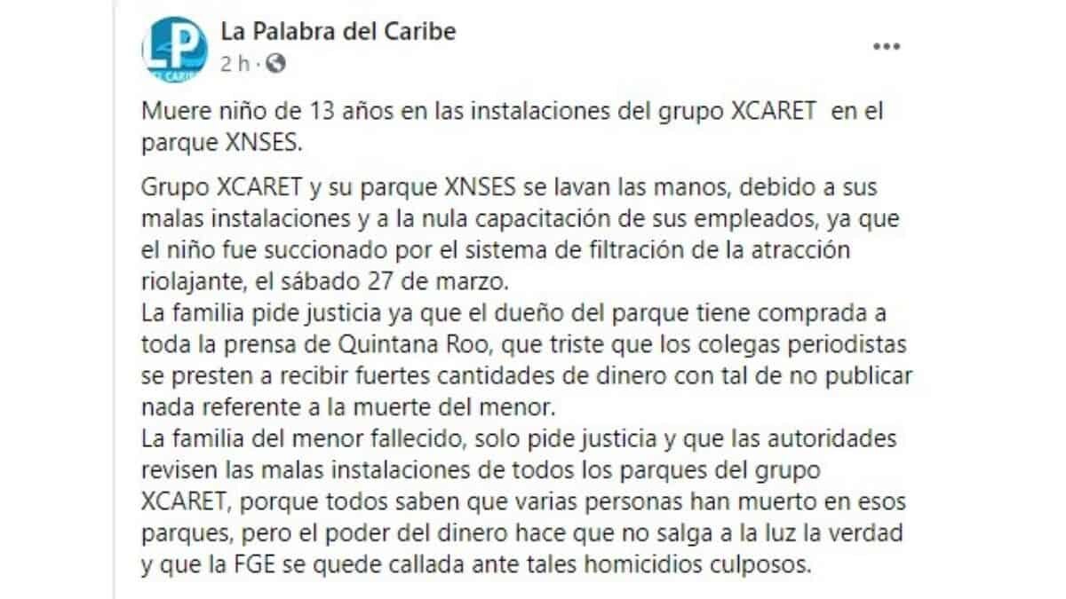 irregularidades muerte menor parque grupo xcaret