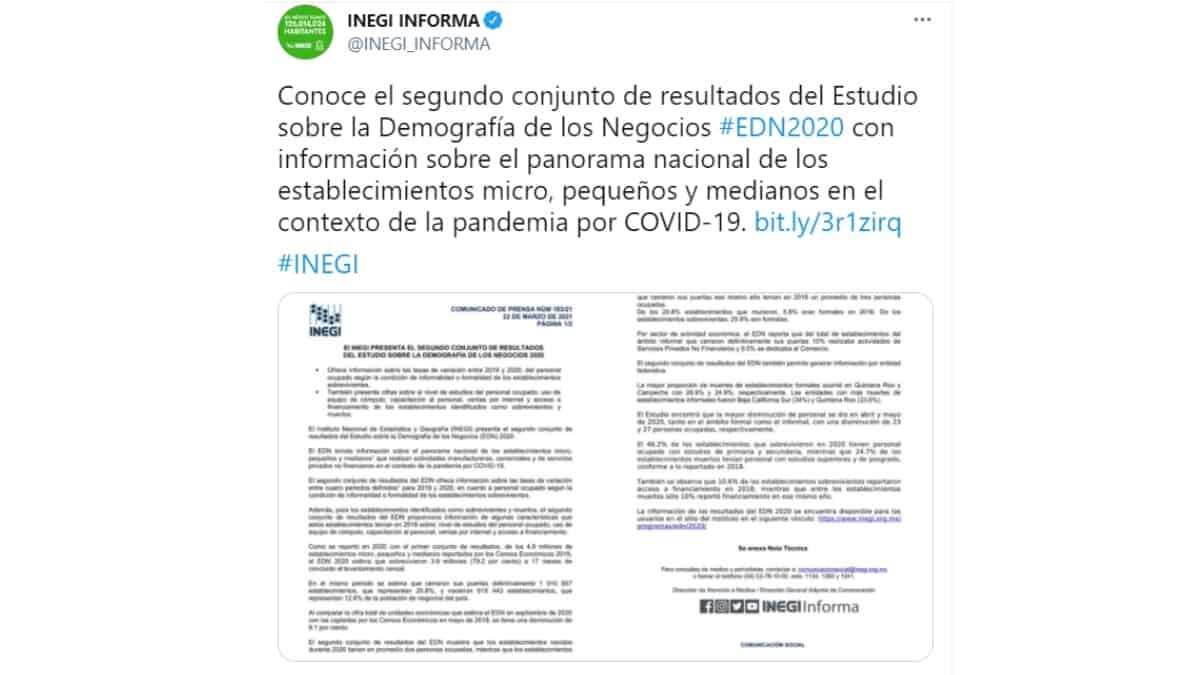 De acuerdo con el Instituto Nacional de Estadística y Geografía (INEGI), más de un millón 10 mil 857 negocios cerraron sus puertas de manera definitiva en 2020 por la pandemia de Covid-19.