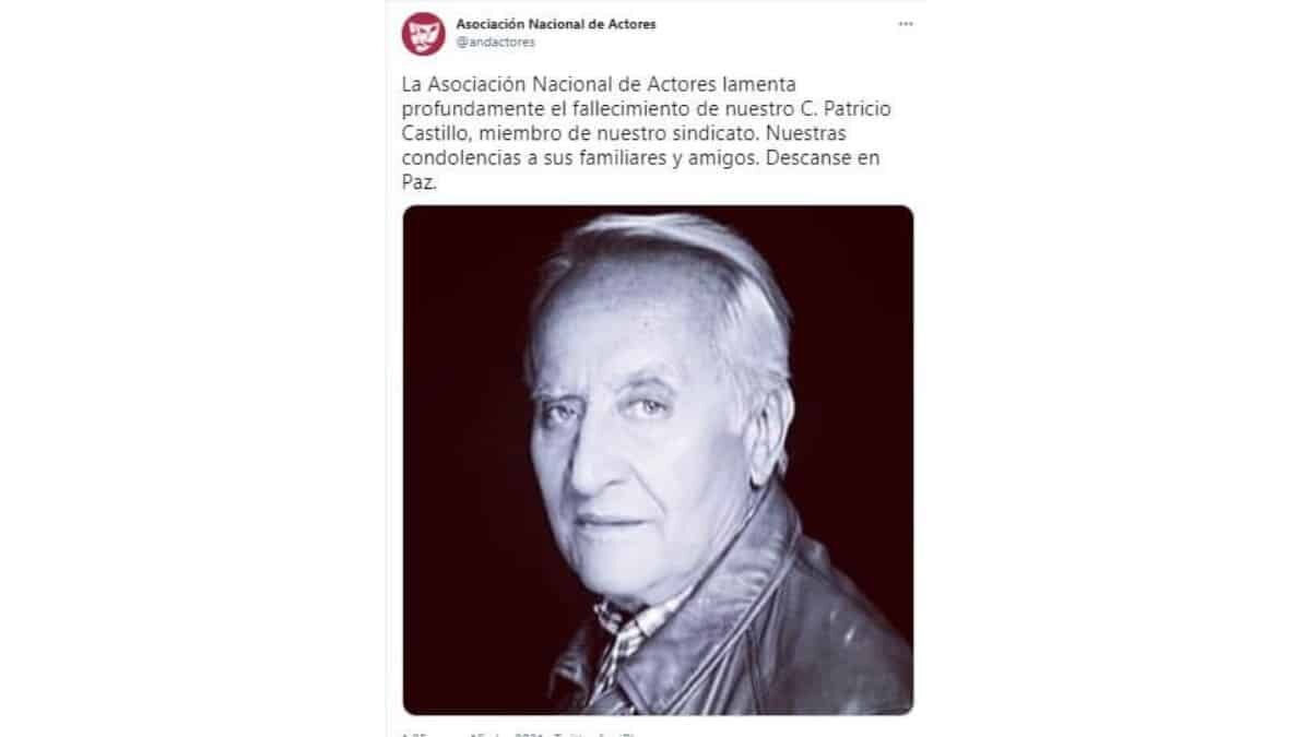 Muere el actor Patricio Castillo a los 81 años por afección pulmonar.
