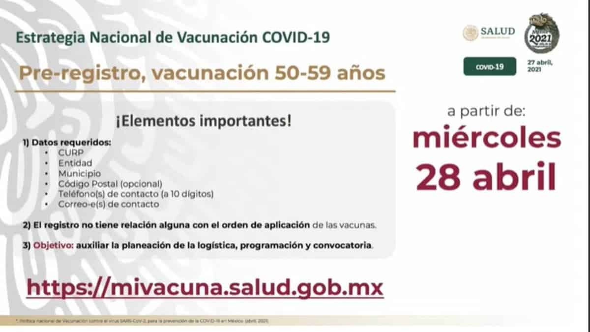 El registro para la vacunación de adultos de 50 a 59 años comenzará en mayo.