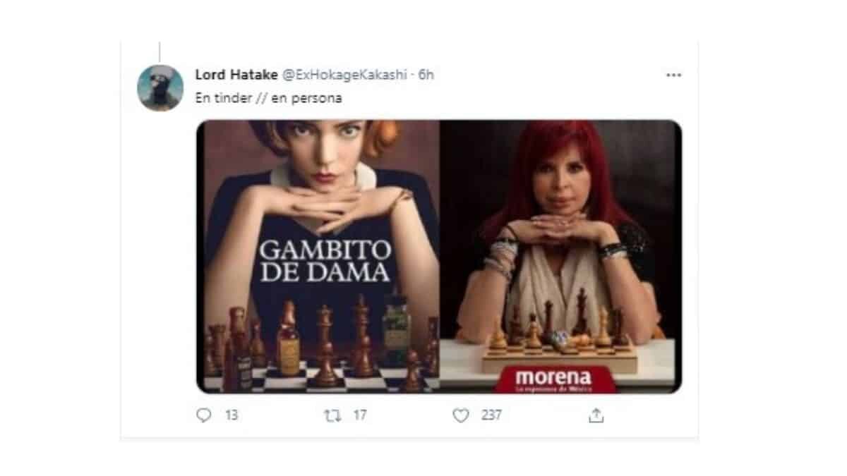 Critican a Layda Sansores por “piratearse” póster de ‘Gambito de Dama’ para debate político
