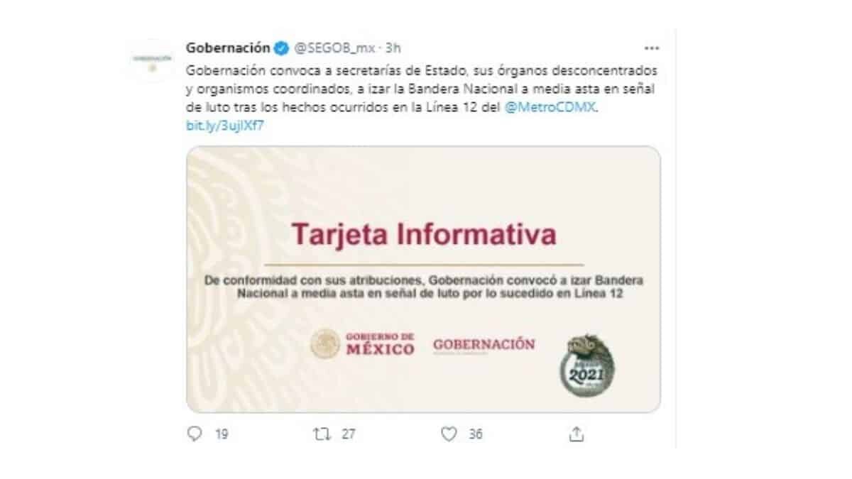 Decretan tres días de luto nacional por tragedia en Línea 12 del Metro