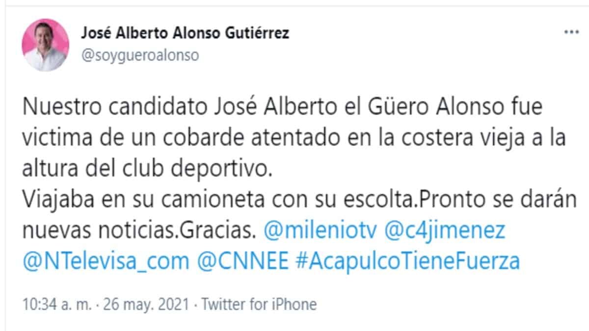 José Alberto Alonso Gutiérrez fue atacado por hombres armados cuando viajaba por la costera.
