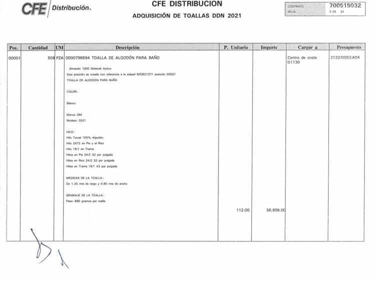 Ordena Bartlett adquisición de toallas bordadas por 7.2 MDP a cargo de CFE