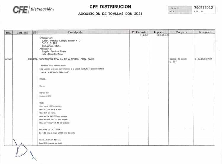 Ordena Bartlett adquisición de toallas bordadas por 7.2 MDP a cargo de CFE