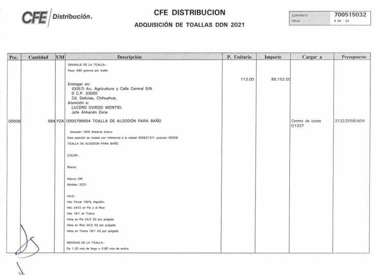 Ordena Bartlett adquisición de toallas bordadas por 7.2 MDP a cargo de CFE