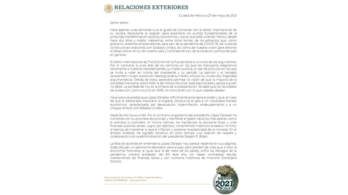 Ebrard acusa a The Economist de intentar manipular el voto contra AMLO y Morena