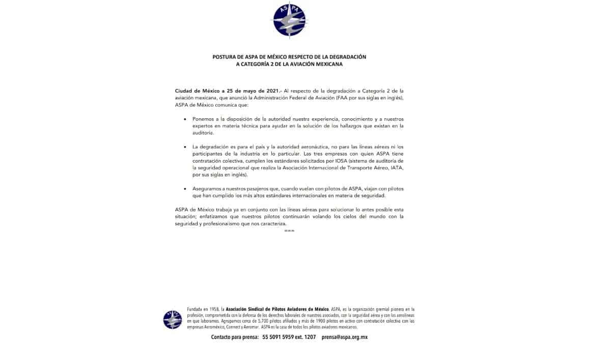 Es seguro volar con las aerolíneas mexicanas: ASPA