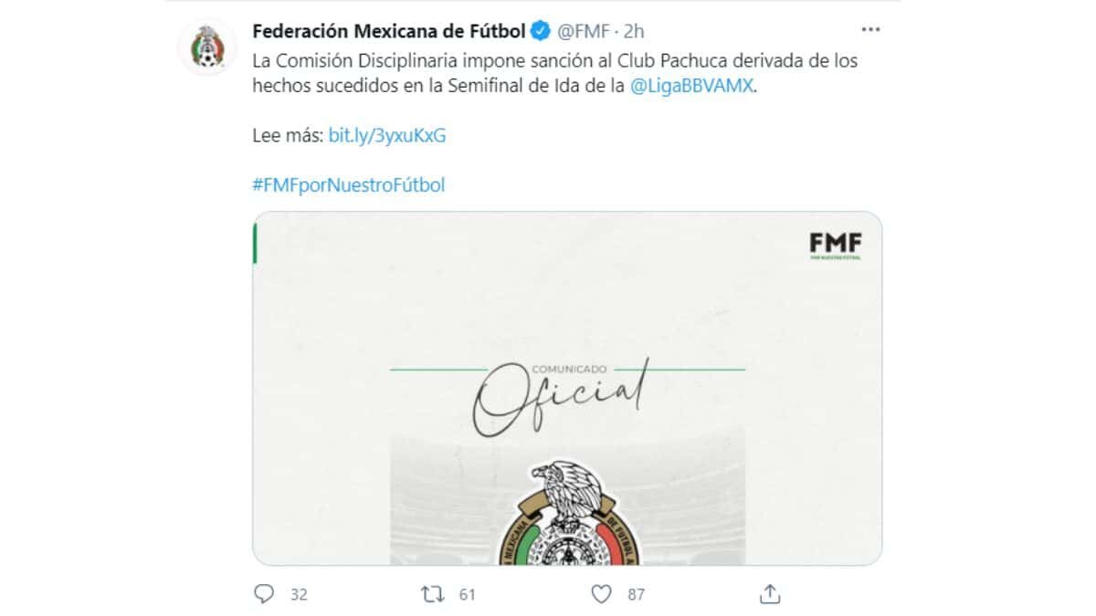 Sancionan a Pachuca con veto al Estadio Hidalgo por superar aforo contra Cruz Azul