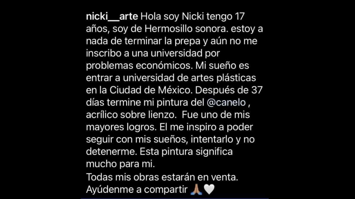La joven compartió la pintura del boxeador a través de Instagram por lo que el “Canelo” no tardo en responderle.