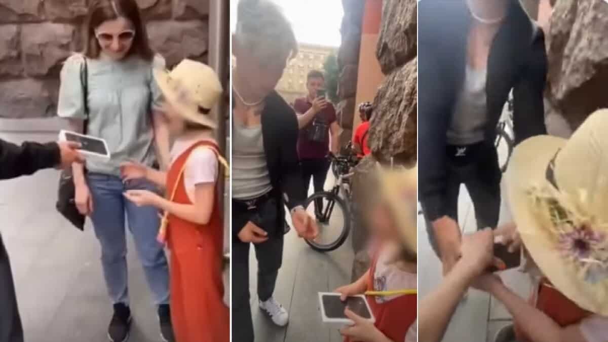 El sujeto fue criticado en redes sociales tras fingir que regalaba el teléfono a la niña para su grabación.