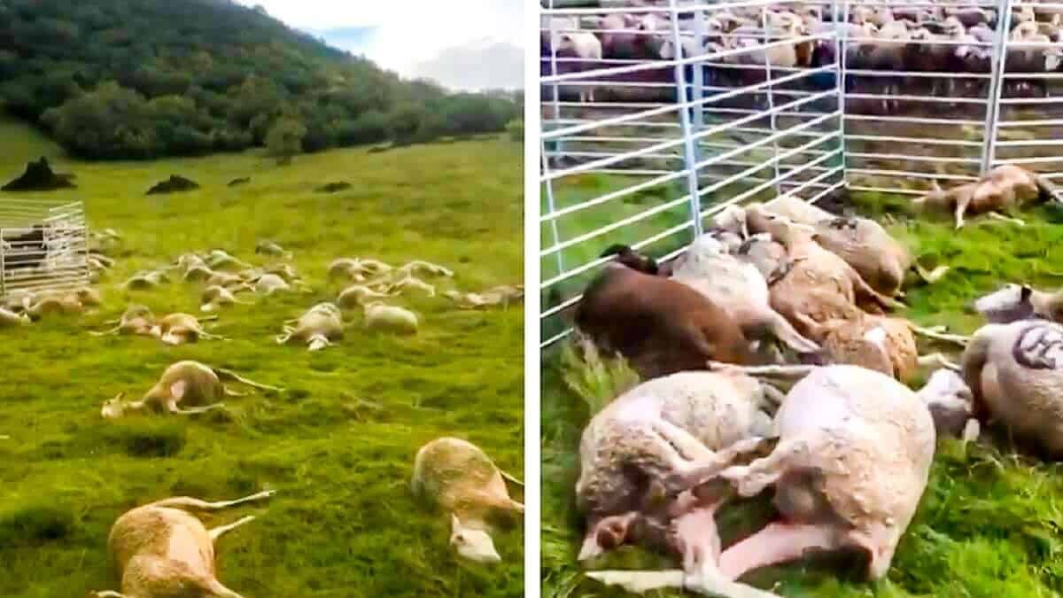Los animales descansaban en la ladera de una montaña cuando fueron alcanzadas por el potente rayo.