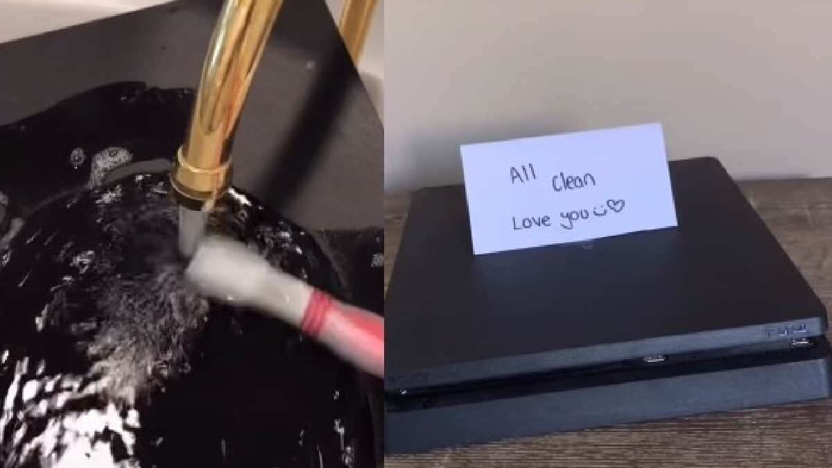La joven tuvo la idea de sorprender al limpiar la consola, aunque lo realizó de una forma indebida.
