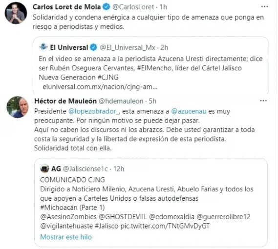 La organización criminal además amenazó de forma directa a la periodista Azucena Uresti.