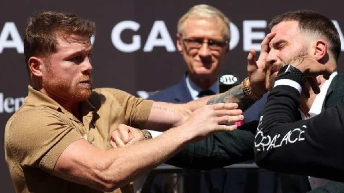 Intercambian golpes Canelo y Plant en plena conferencia (Video)