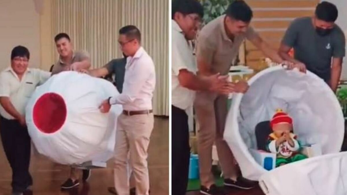 Enternece bebé al llegar en una cápsula de saiyajin a su cumpleaños