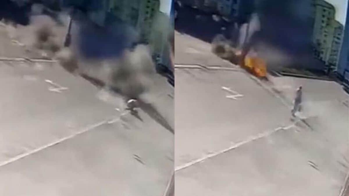 Cae misil ruso junto a mujer ucraniana (Video)