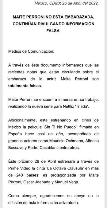 Maite Perroni desmintió los rumores de su embarazo