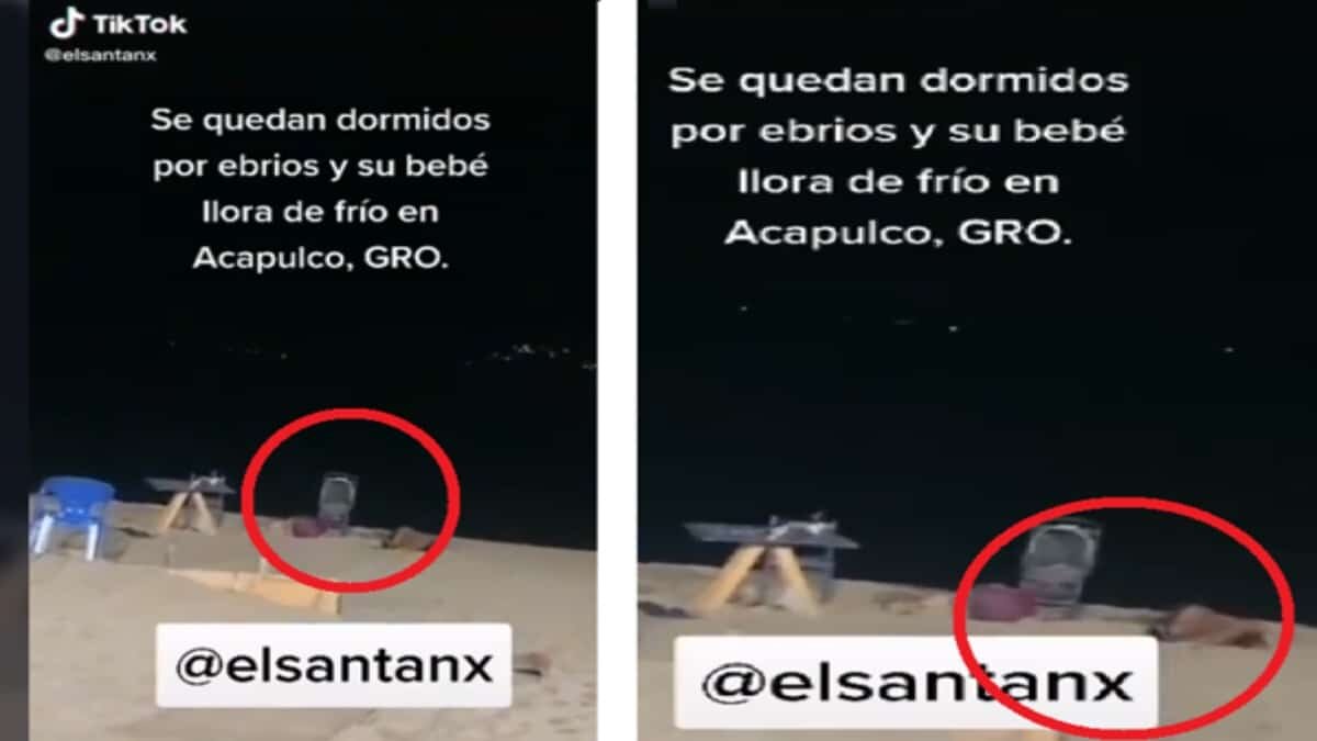 ¡Indignante! Exhiben a padres que dejaron solo a bebé en la playa por ebrios (Video)