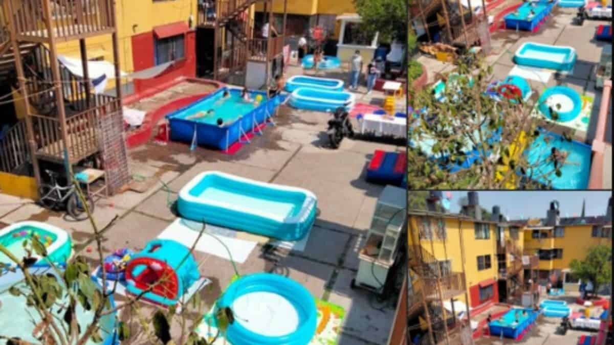 ¡Que se vea la unión! Vecinos arman parque acuático en unidad de Tepito