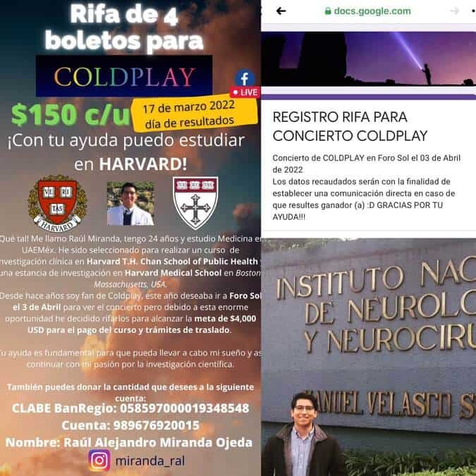 Estudiante irá a Harvard con lo recaudado con la rifa de boletos de Coldplay