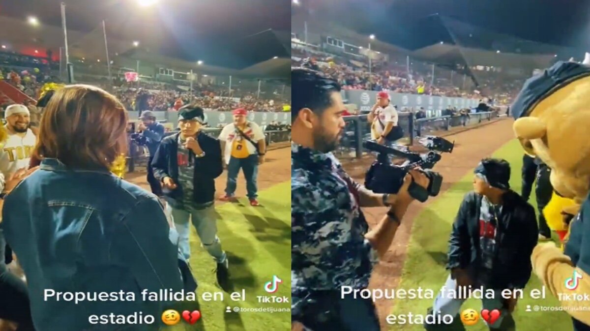¡Soldado caído! Aficionado propone matrimonio en estadio y es rechazado (Video)