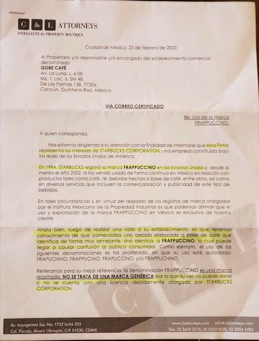 Cafeterías nacionales denuncian que Starbucks no quiere que incluyan la palabra 'frappuccino' en sus menús