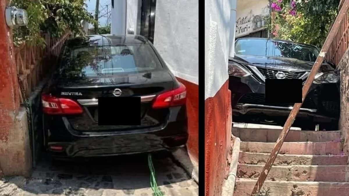 ¡Atrapada! Manda GPS a turistas por callejón en Taxco y se atora su auto