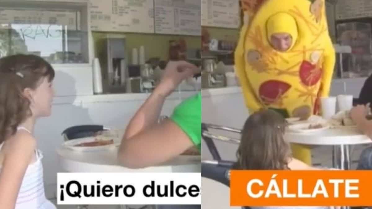Regaña botarga a niña por hacer berrinche (Video)