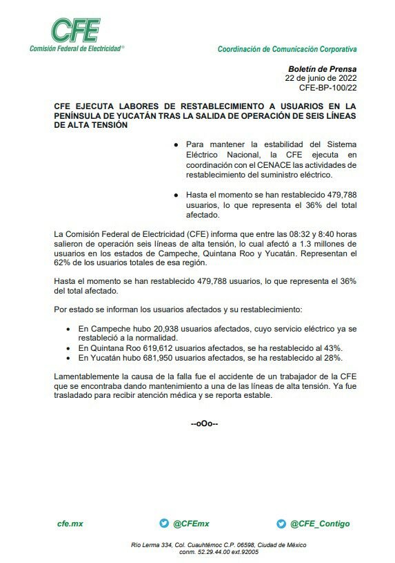 apagón en Yucatán, Quintana Roo y Campeche.