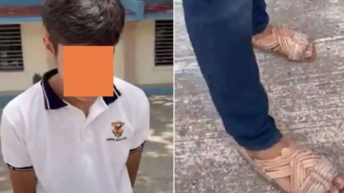 Obliga padre a su hijo a asistir a la escuela en chanclas (Video)