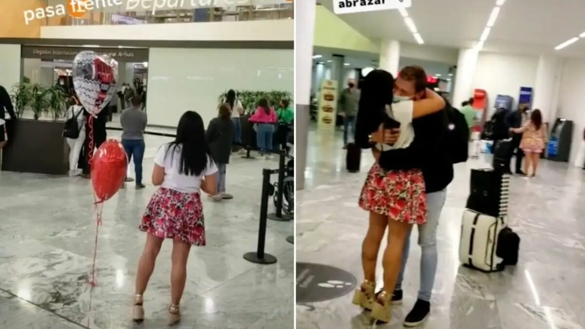 Va por su novio al aeropuerto y no la reconoce (Video)