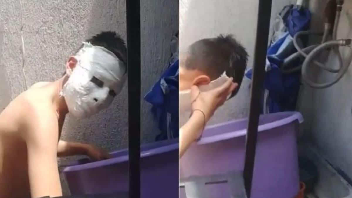 ¡Pobre! Niño hace máscara de yeso de tarea y acaba muy mal (Video)